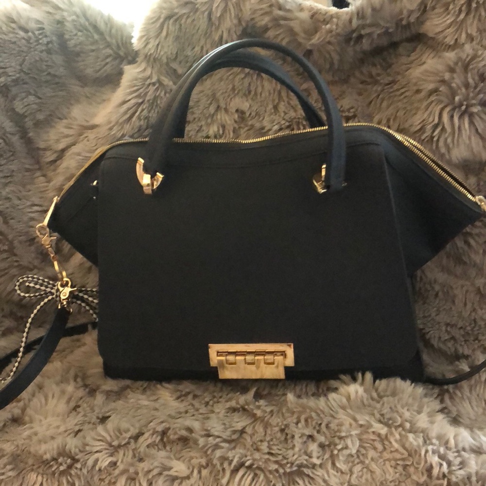 New/ Never Worn ZAC- Zac Posen Large Satchel - Dark Blue Bag w/ Gold Detail.